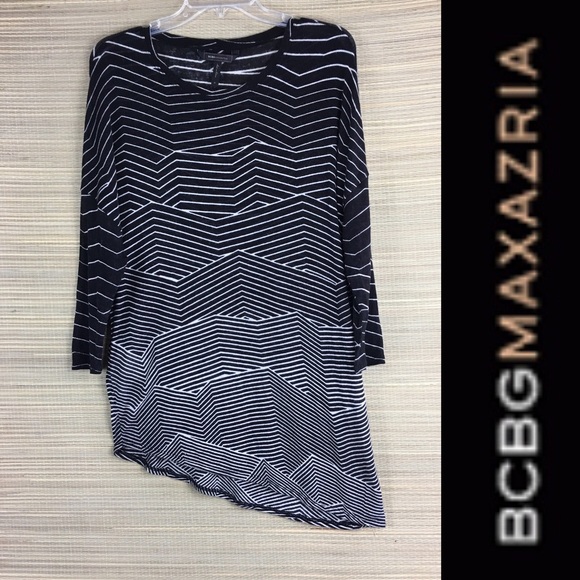 BCBGMaxAzria Black White  Asymmetrical Tunic Top - Picture 1 of 6